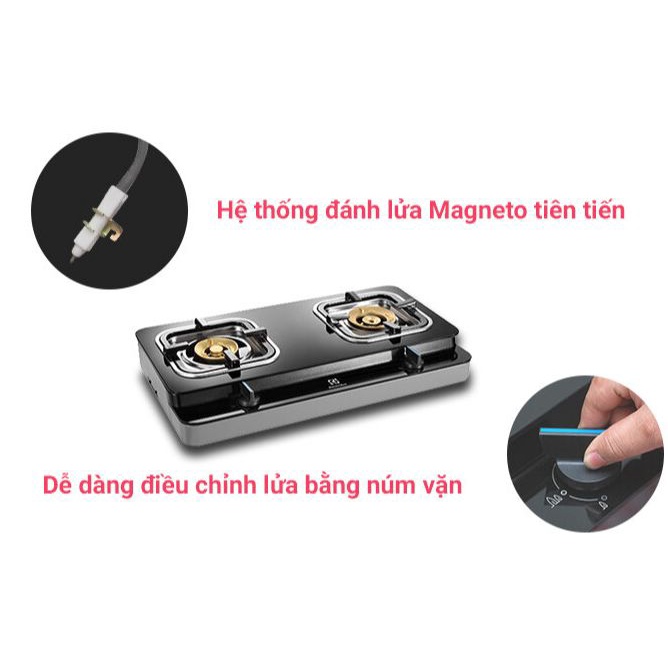 Bếp gas Electrolux ETG728GKR Tr bày Mới 99%+Tặng dây gas-Tiết kiệm 15% gas,Đánh lửa Magneto,Đầu đốt bằng đồng thau