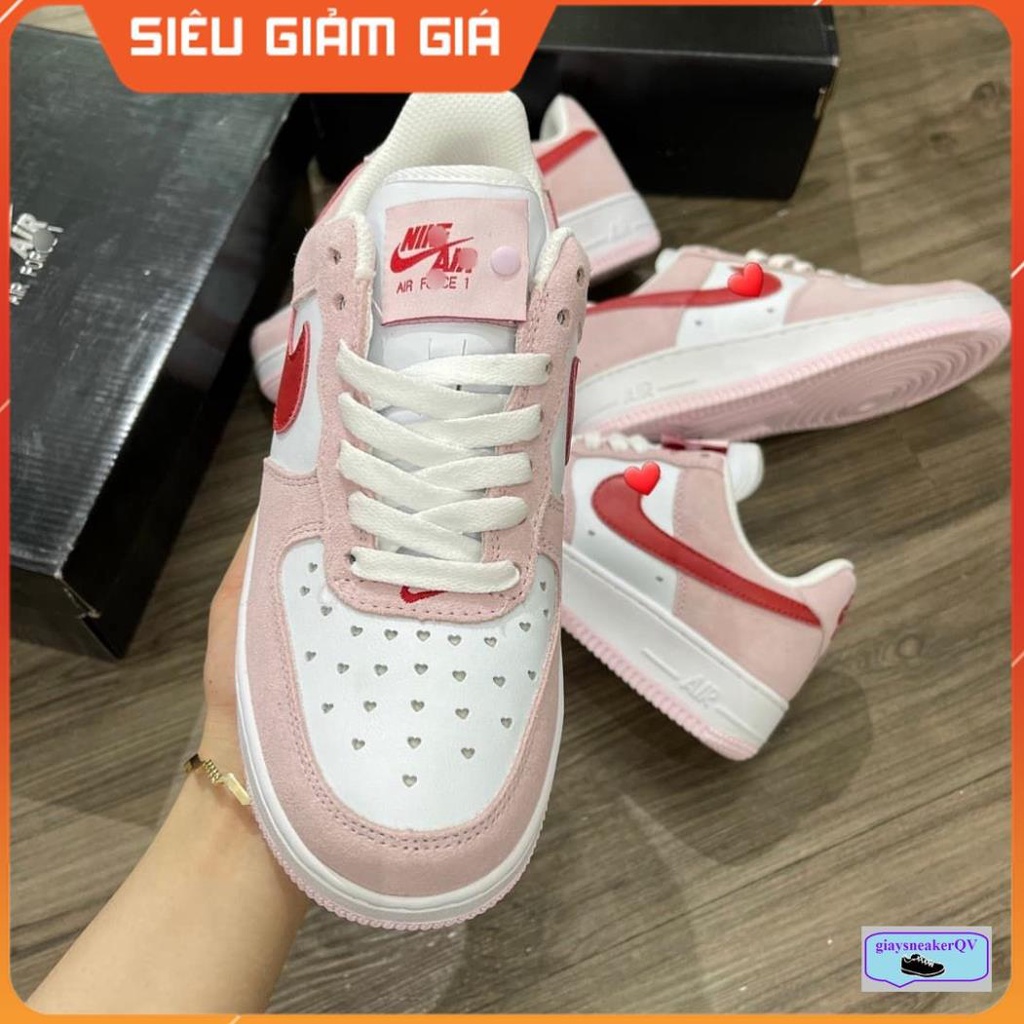 Giày thể thao Air Force 1 07 QS Valentine's Day Love Letter cổ thấp, AF1 màu hồng xinh yêu cho nữ
