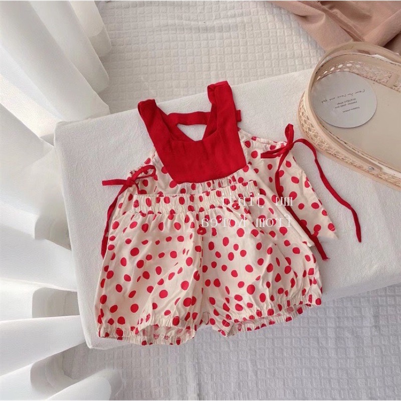 Quần áo trẻ em MIAO MIAO QUẢNG CHÂU đồ bộ sát nách áo chấm bi + quần đùi bo chun
