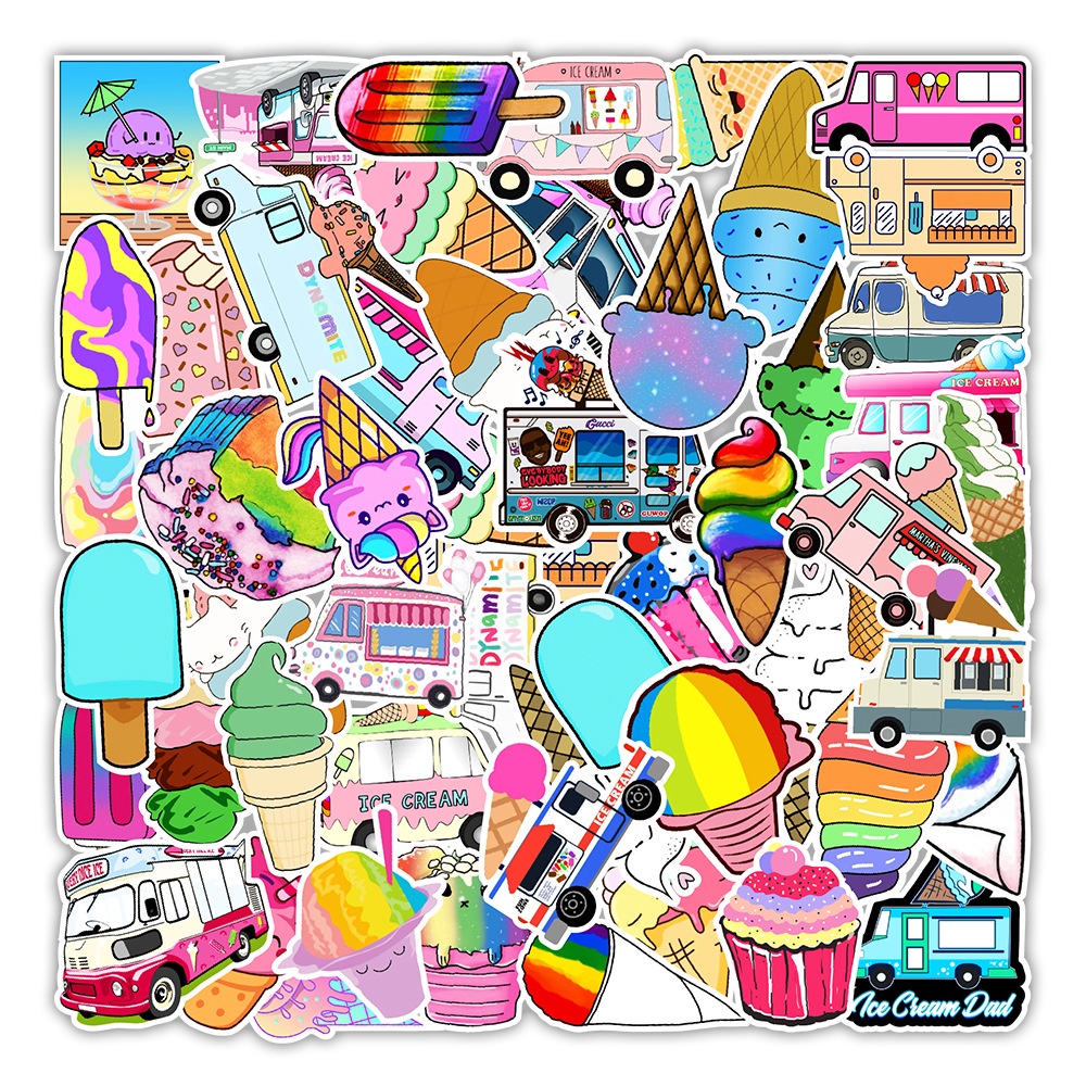 50 Sticker chống nước Chủ đề MÙA HÈ HÌNH KEM miếng dán graffiti dán mũ bảo hiểm, laptop cốc nước đồ dùng cá nhân