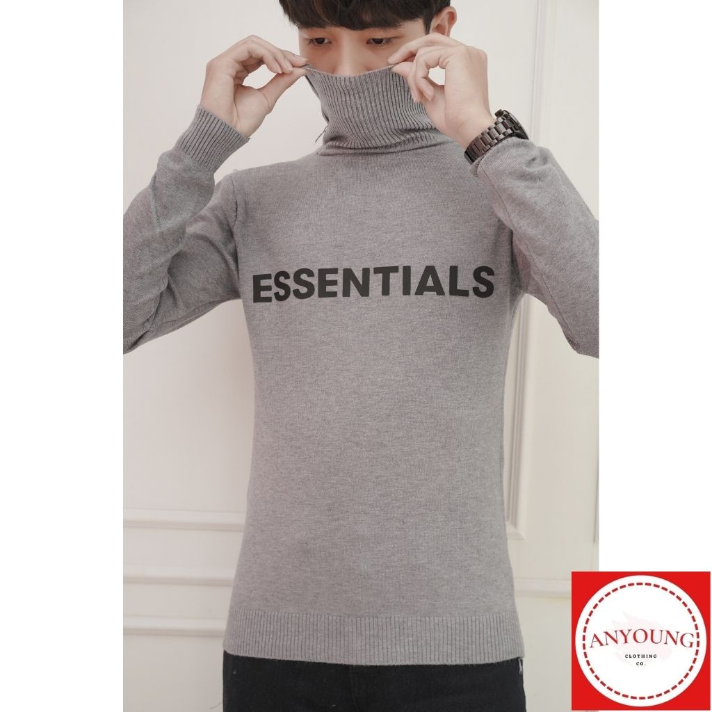 Áo Len Nam ANYOUNG Áo len cổ lọ dài tay thời trang cao cấp dập chữ ESSENTIALS phong cách hàn quốc AL223