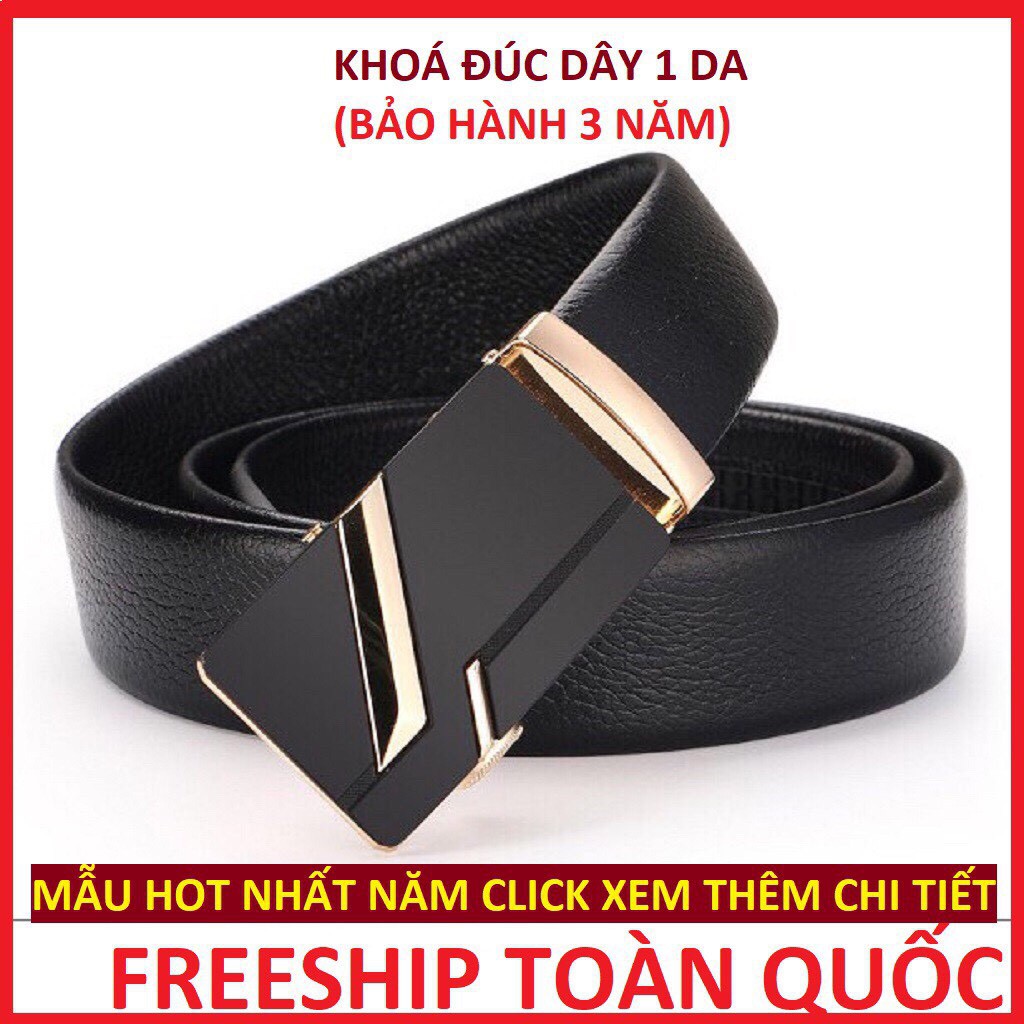 Thắt lưng nam da bò cao cấp, Dây nịt phong cách hàn quốc khóa tự động Full option