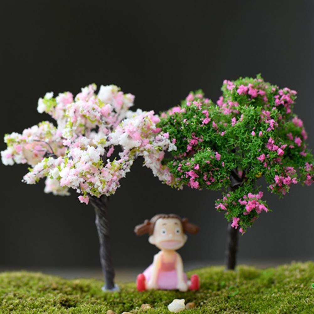 Set 3 Đồ Trang Trí Hình Cây Hoa Anh Đào Mini Xinh Xắn Cho Tiểu Cảnh/ Nhà Búp Bê