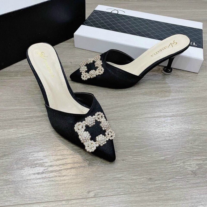 Giày sục mũi nhọn gắn tag đá, gót nhọn 7cm mã HH30