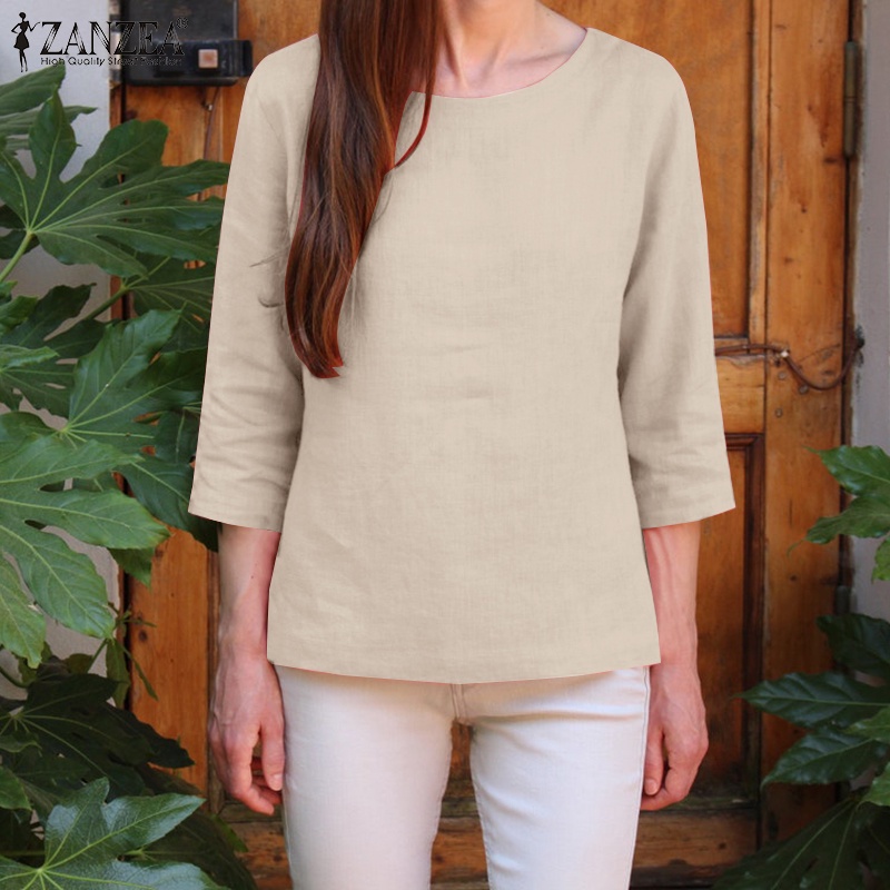 Zanzea Áo Cánh Tay Lỡ 3 / 4 Cổ Tròn Phong Cách Châu Âu Thanh Lịch Dành Cho Nữ