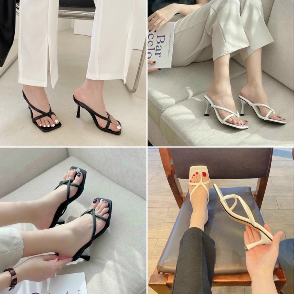 [SIÊU HOT] Dép Cao Gót Nữ 5p Xỏ Ngón 3 Dây Mảnh Mũi Gót Nhọn Cực Đẹp