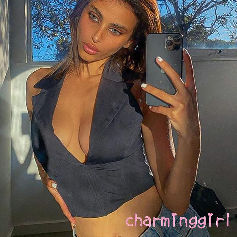 Áo Dây Nữ Cộc Tay Cổ Chữ V Hở Eo Quyến Rũ