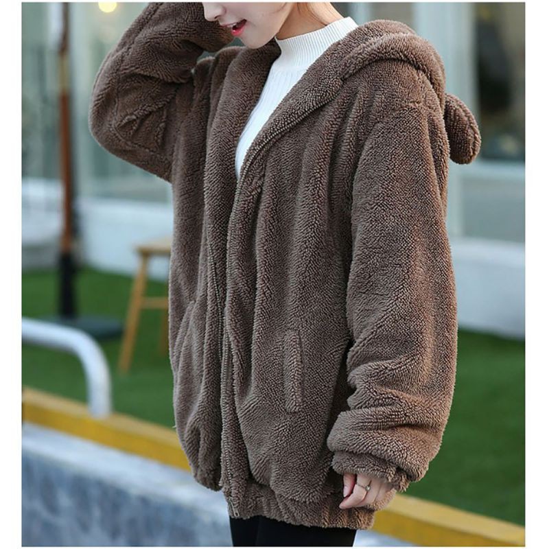 Áo Khoác Hoodie Nữ Có Trùm Đầu Hình Tai Gấu