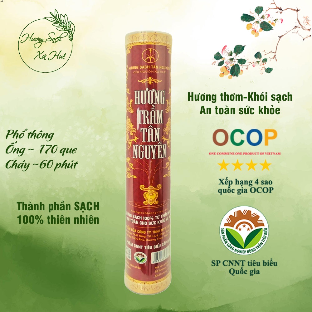 Nhang trầm hương Tân Nguyên, nhang trầm hương cao cấp ống 170-190 que, thành phần 100% thiên nhiên