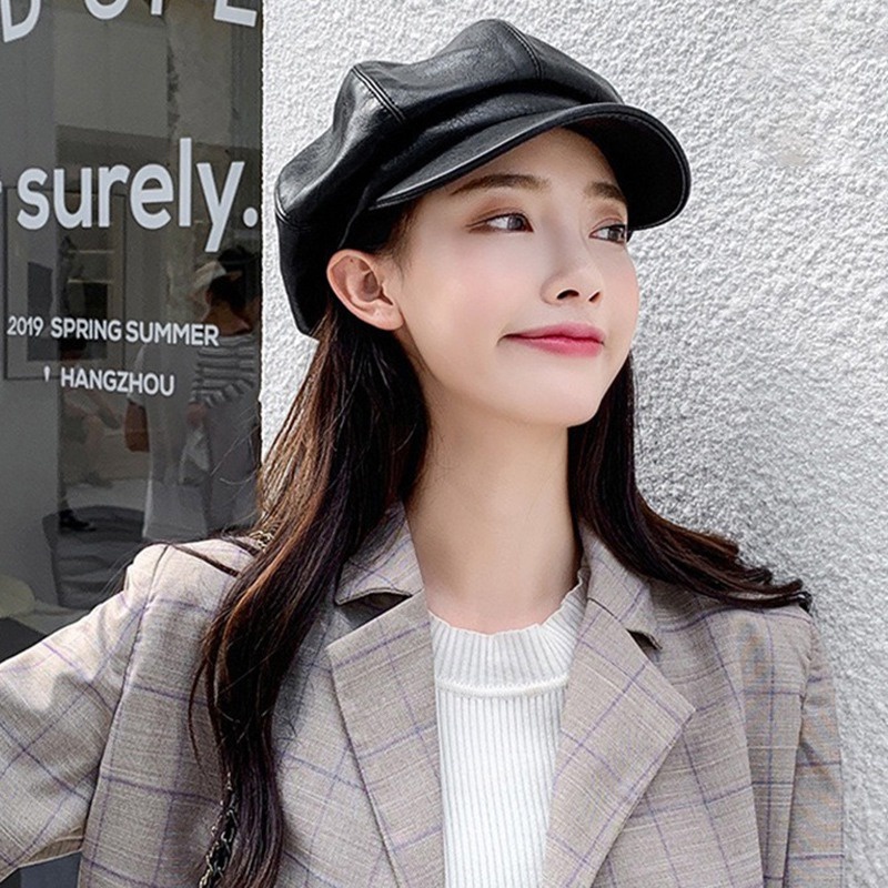 Mũ Beret Da Pu Thiết Kế Trẻ Trung Phong Cách Hàn Quốc Cho Bạn Gái