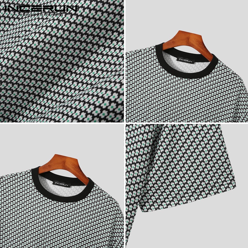 Áo thun INCERUN tay ngắn dáng rộng in hoa thời trang cho nam