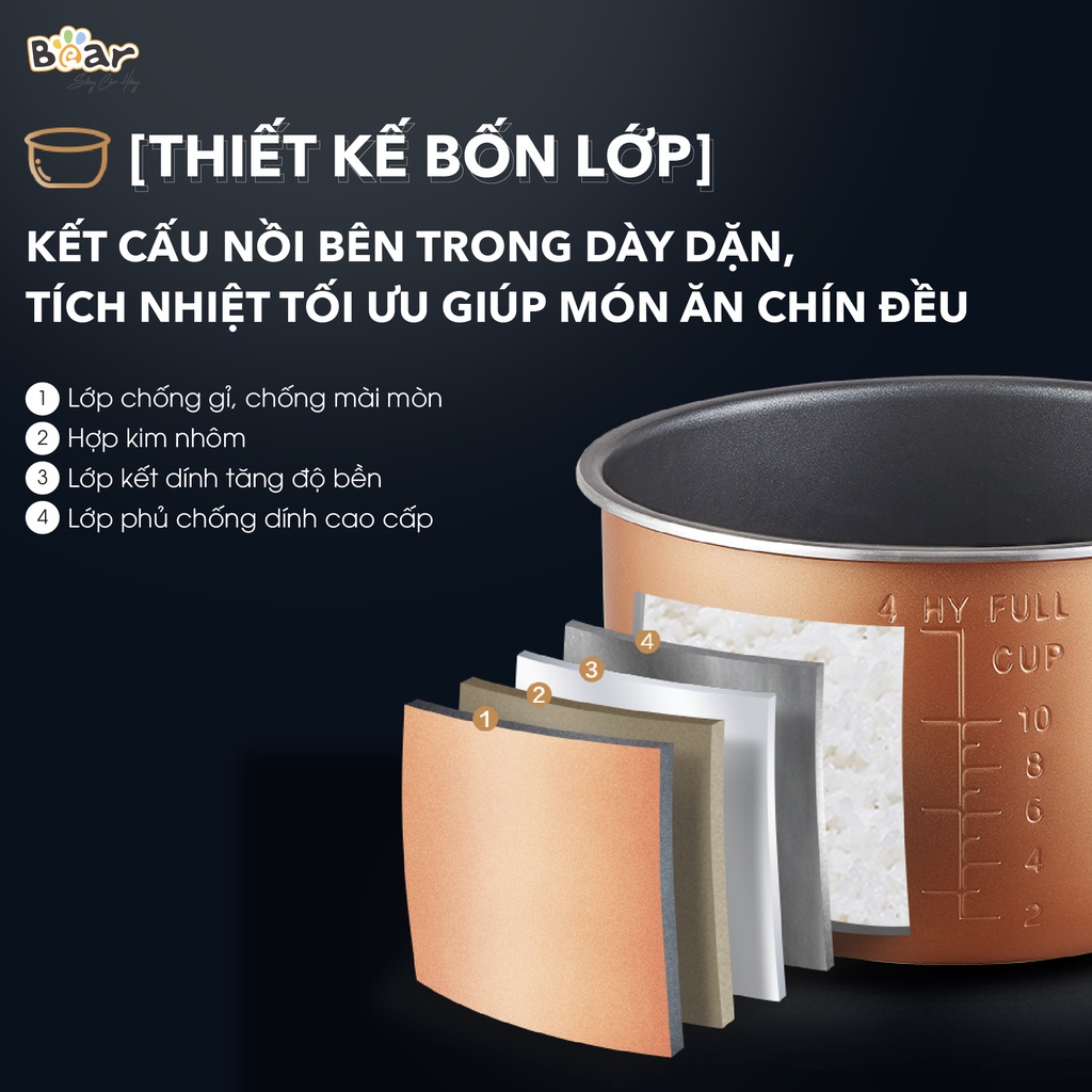 Nồi áp suất điện đa năng 5L Bear YLB-A50M1, 9 chức năng nấu, HomeMart – Hàng chính hãng BH 18 tháng