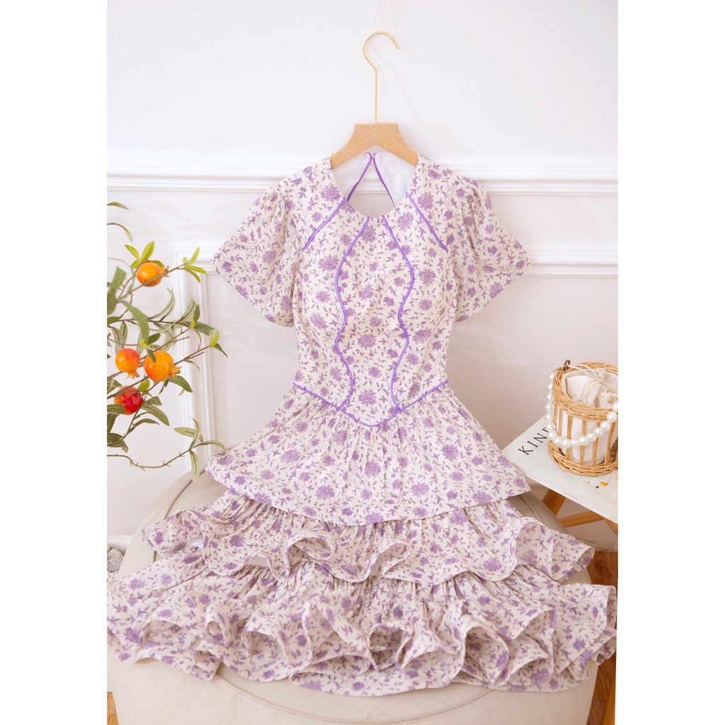 SÒ VINTAGE - JIMY Đầm hoa hở lưng xếp tầng | BigBuy360 - bigbuy360.vn