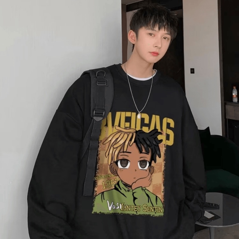 Áo Nỉ Tay Dài In Hình Hoạt Hình Thời Trang Hàn Quốc Dành Cho Nam Size M-5XL