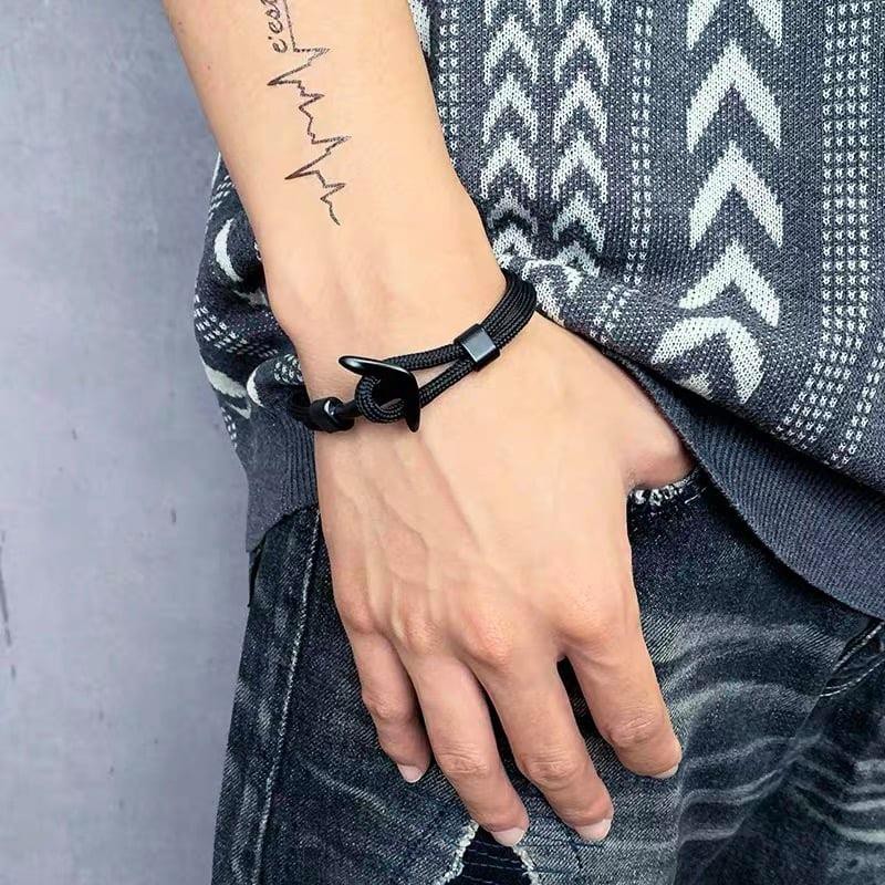 Vòng Tay Nam Mỏ Neo Unisex Dành Cho Nam Nữ Thời Trang Kuu Studio Màu Đen Chất Liệu - Vòng tay mỏ neo