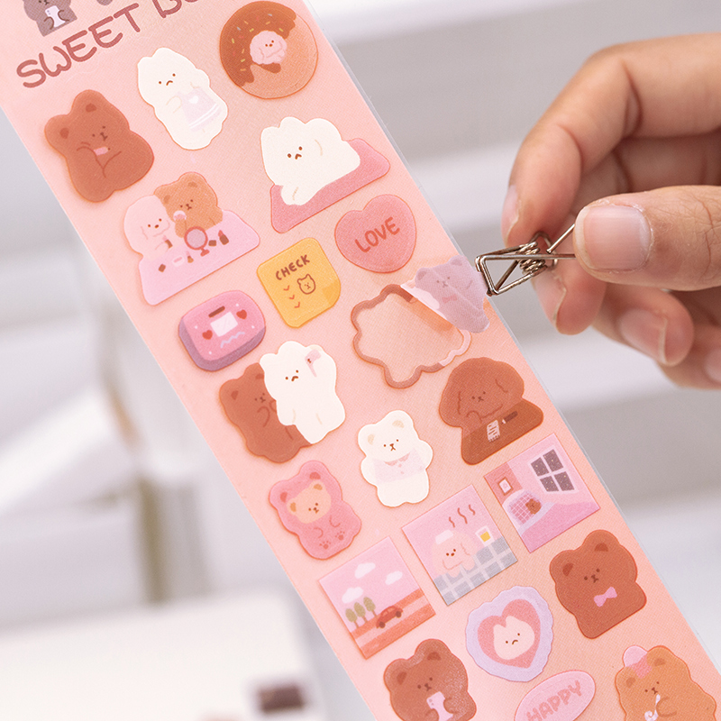 Flowertree Sticker Set 2 tờ nhãn dán họa tiết gấu ngọt ngào trang trí nhật kí