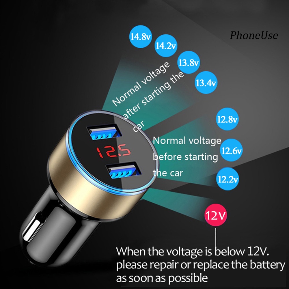 Củ sạc nhanh PU hai cổng USB 5V 3.1A màn hình LED kỹ thuật số cho xe hơi
