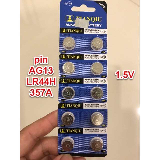 Vỉ 10 Viên Pin Cúc Áo AG13/LR44H/357A Tianqiu 1.5v