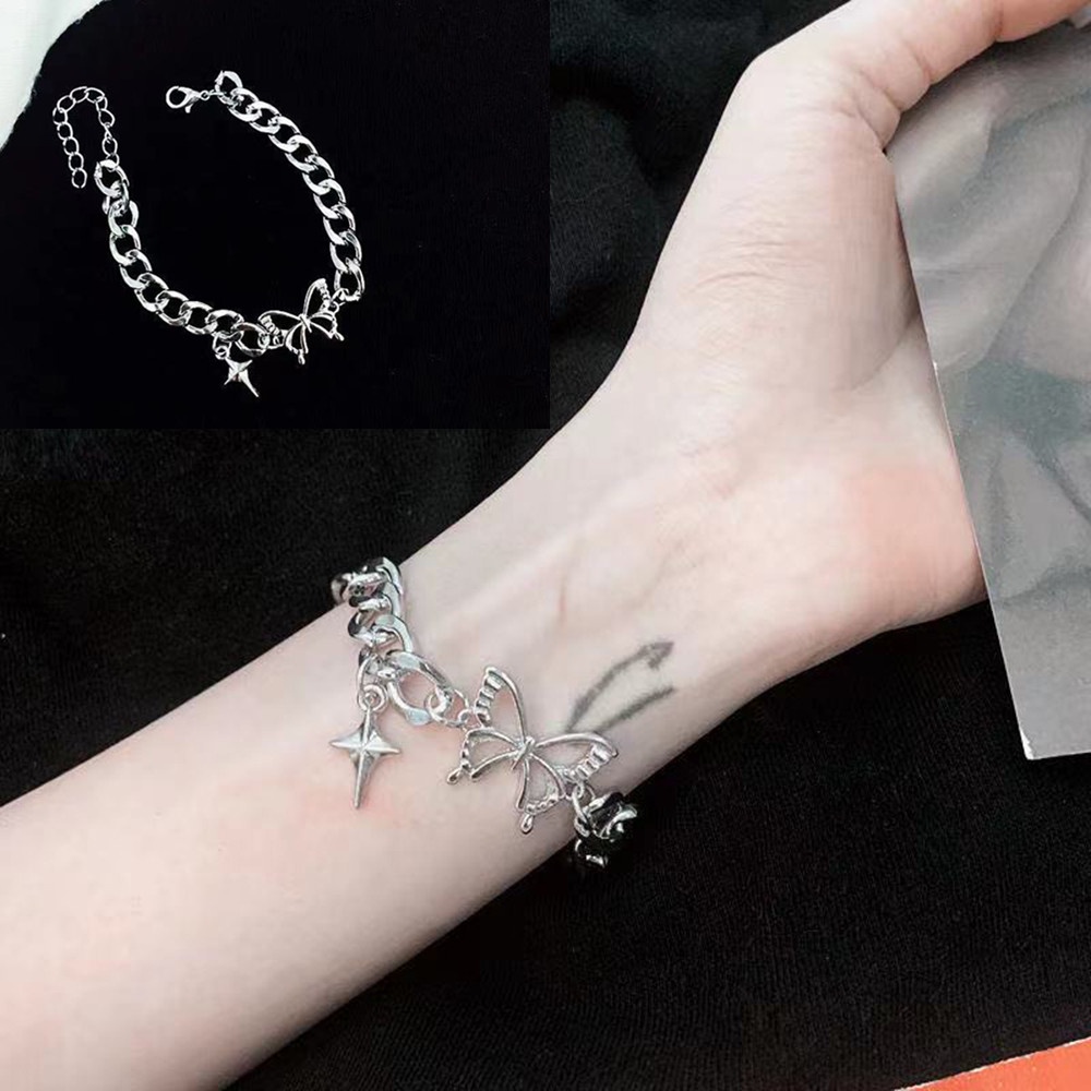 Vòng Tay Mặt Hình Bướm Và Ngôi Sao Phong Cách punk Thời Trang unisex