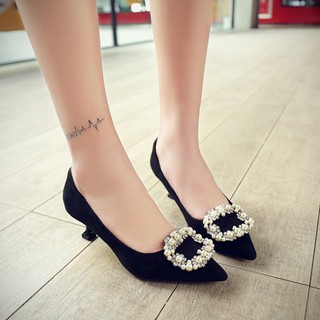 G245 Giày cao gót nữ trang trí hạt đế 5cm/7cm