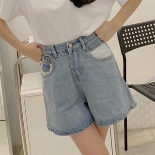 Quần short jeans cạp cao túi lót vải trắng qb254 loollie studio