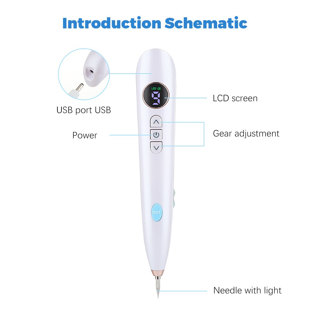 Bút laser plasma 9 tốc độ loại bỏ tàn nhang và vết thâm có thể sạc lại qua cổng USB