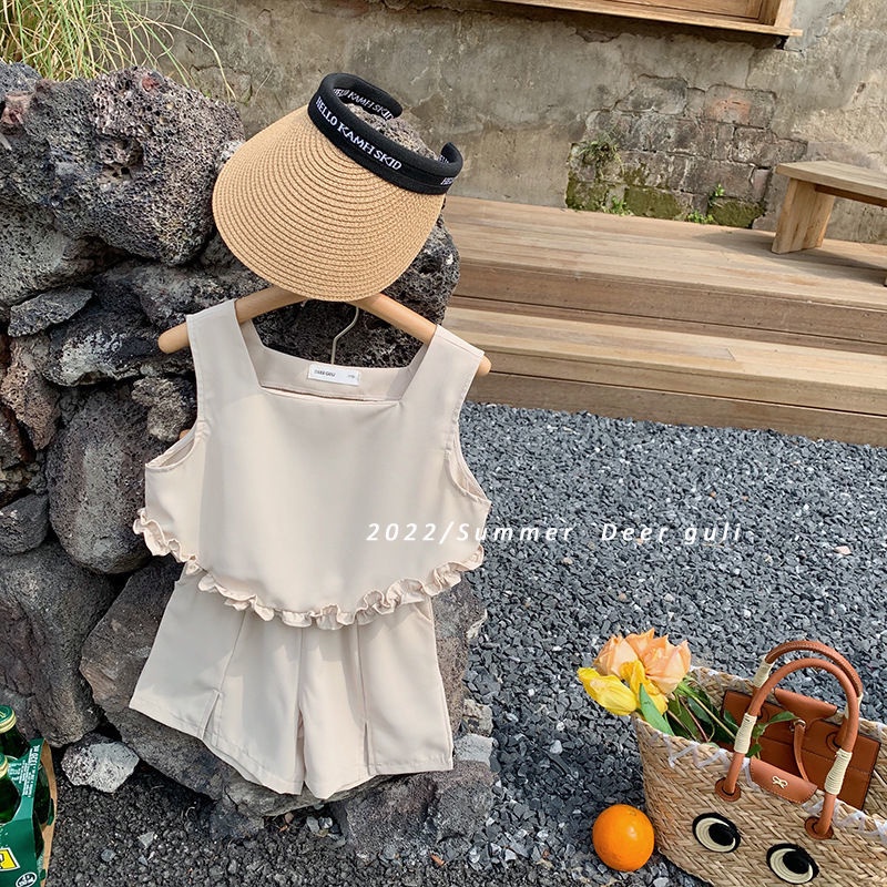 Bộ Áo Thun Tay Ngắn Và Quần Ngắn Siêu Mỏng Phong Cách Hàn Quốc Thời Trang Mùa Hè Cho Bé Gái