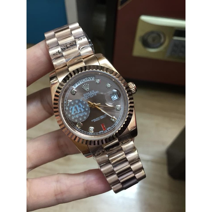 Đồng hồ Nam Rolex máy nhật day date dòng cơ Automatic size 38mm vàng hồng