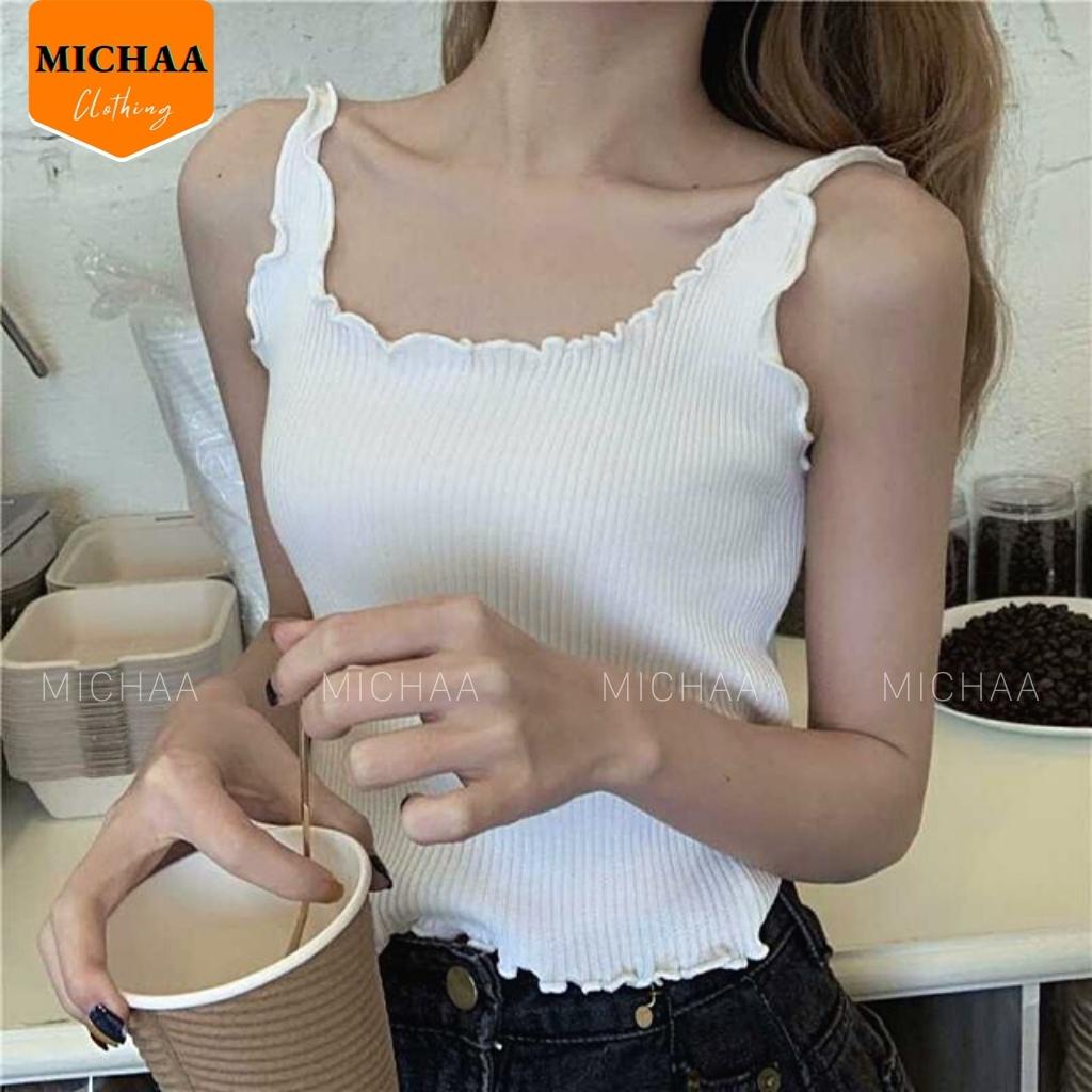 Áo Croptop Ba Lỗ CUỐN BIÊN Sát Nách Nữ Cổ Vuông Thun Gân Kiểu Gợi Cảm - MICHAA