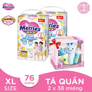 Mua 2 tã quần merries size xl - 38 miếng - tặng 1 bộ thú bopbop