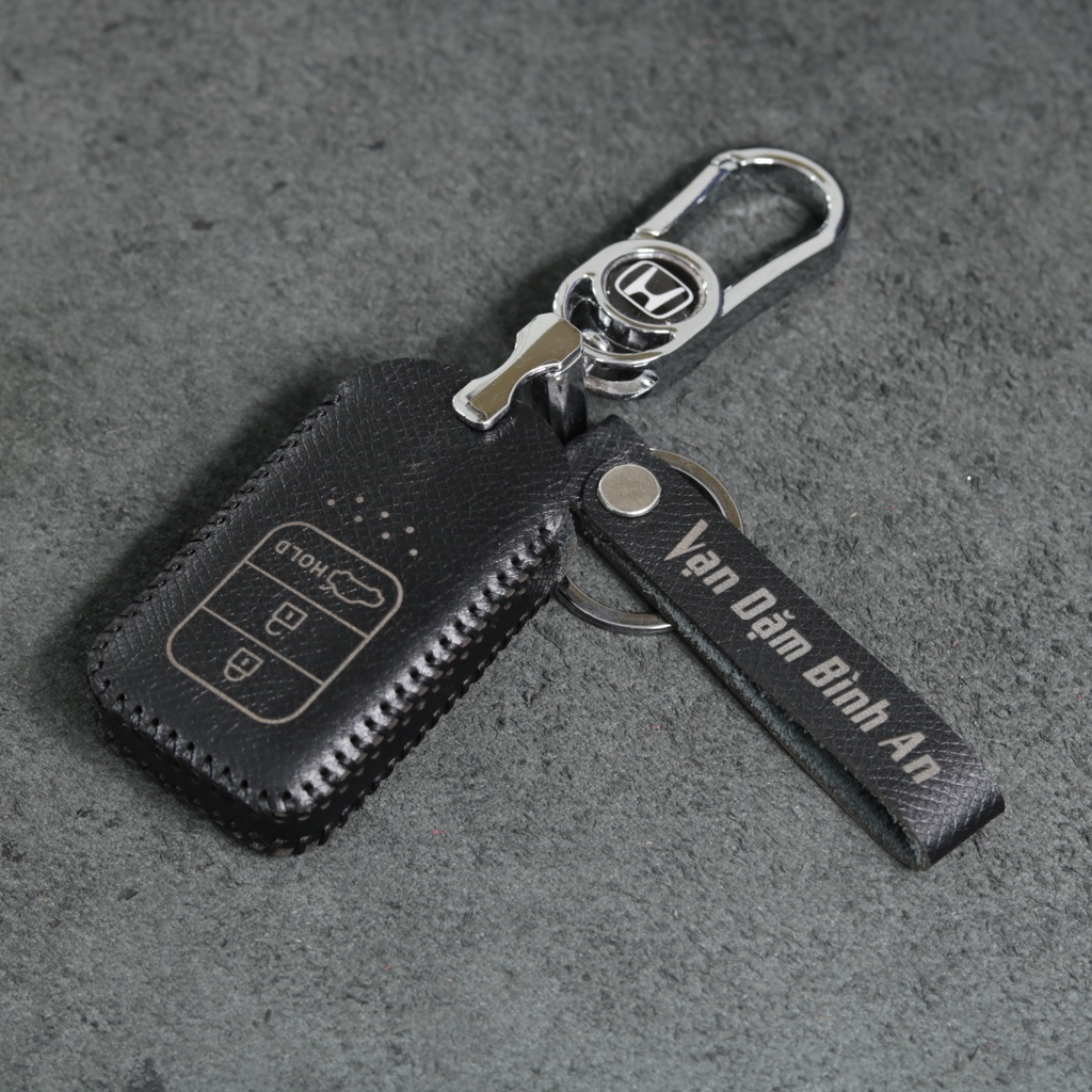 Bao da bọc ốp chìa khoá xe ô tô Honda City Civic 3 nút bấm da bò nhiều màu khâu thủ công Honda12CT