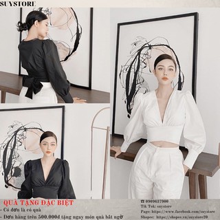 Áo Cổ V Tà Đắp Chéo Thắt Nơ Lưng suystore [Ảnh thật]