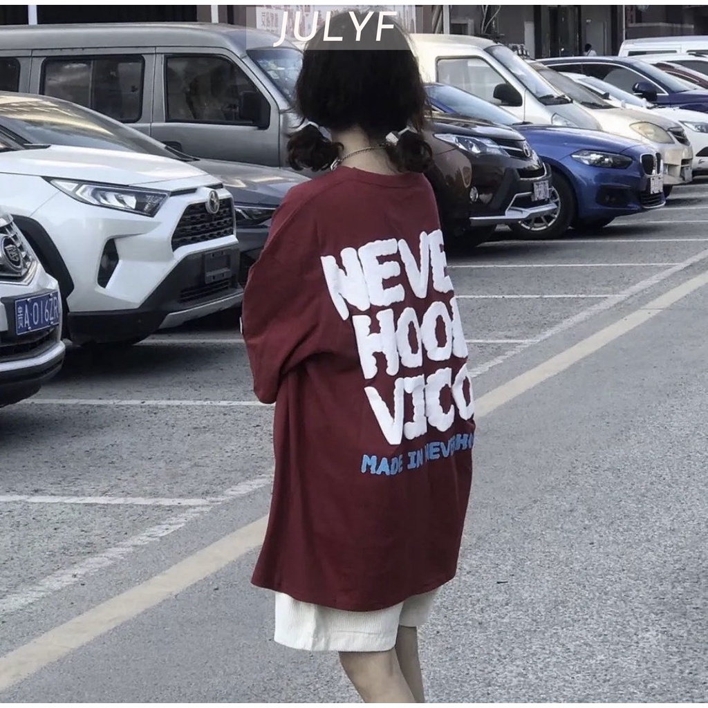 Bộ đồ sooc kèm áo thun đỏ vico JULYF - Set nữ phông form rộng tay lỡ never hood 3158, short học sinh hàn quốc ulzzang