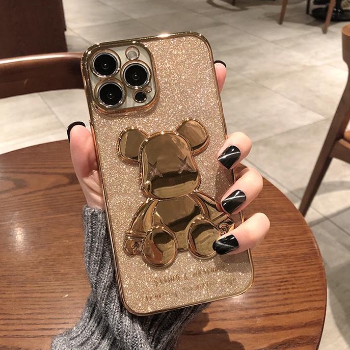 Ốp Điện Thoại Mềm Mạ Điện Họa Tiết Gấu Nhỏ Thời Trang Cho iPhone 13 Pro Max 12 11 Pro Max
