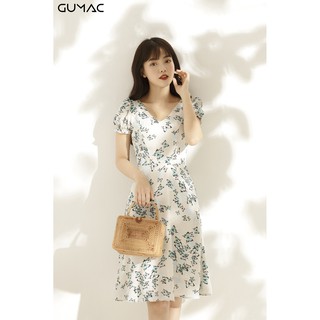 Đầm họa tiết in bướm GUMAC MS10988_XANH