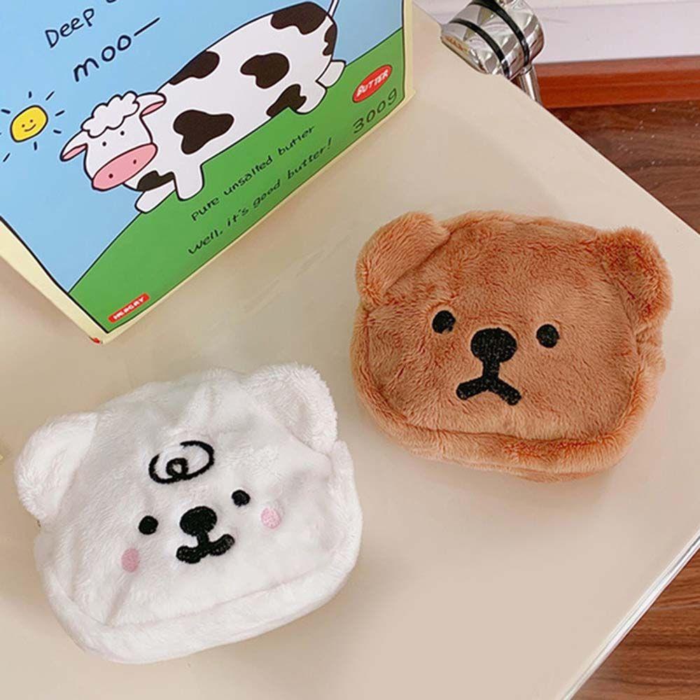 ELEGANT Ví Đựng Tiền Xu / Thẻ / Tai Nghe Có Khóa Kéo Họa Tiết Gấu Hoạt Hình