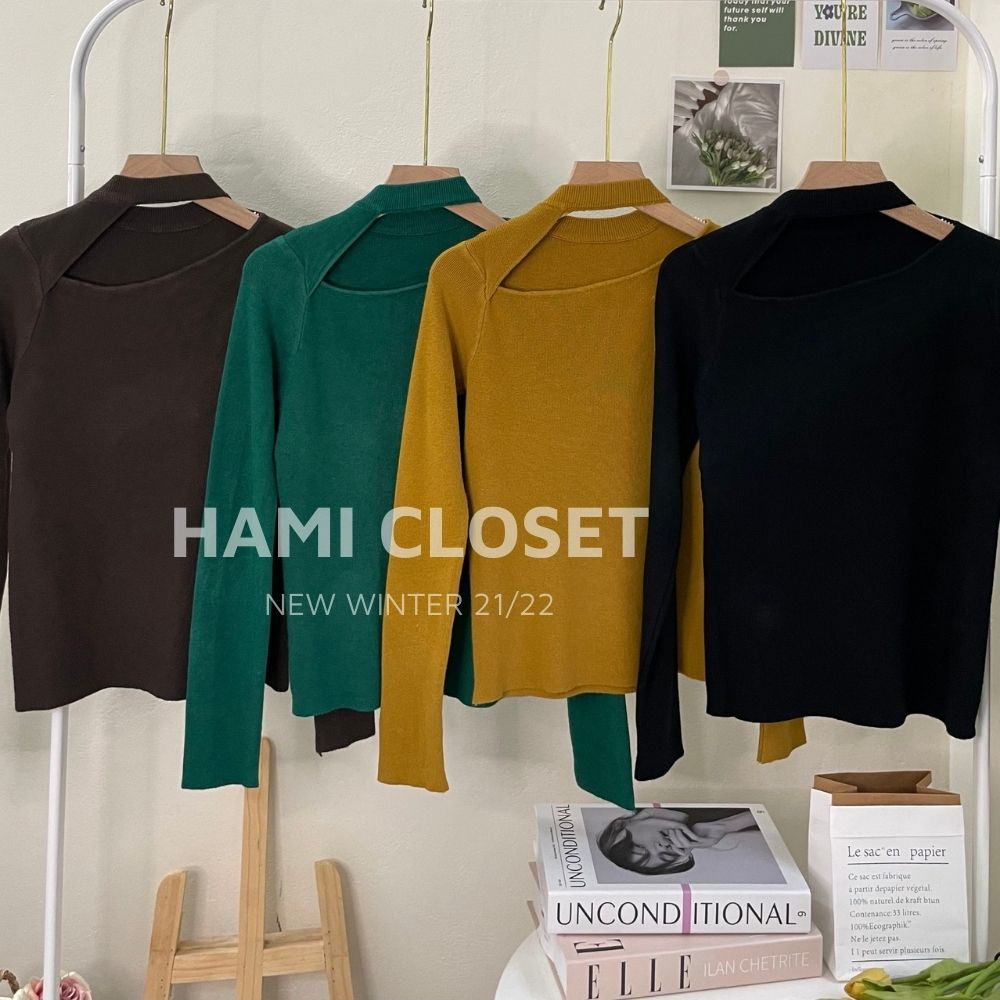 Áo len hở cổ dài tay, dáng cổ lệch vai chất len mềm bảng màu hàn quốc | BigBuy360 - bigbuy360.vn