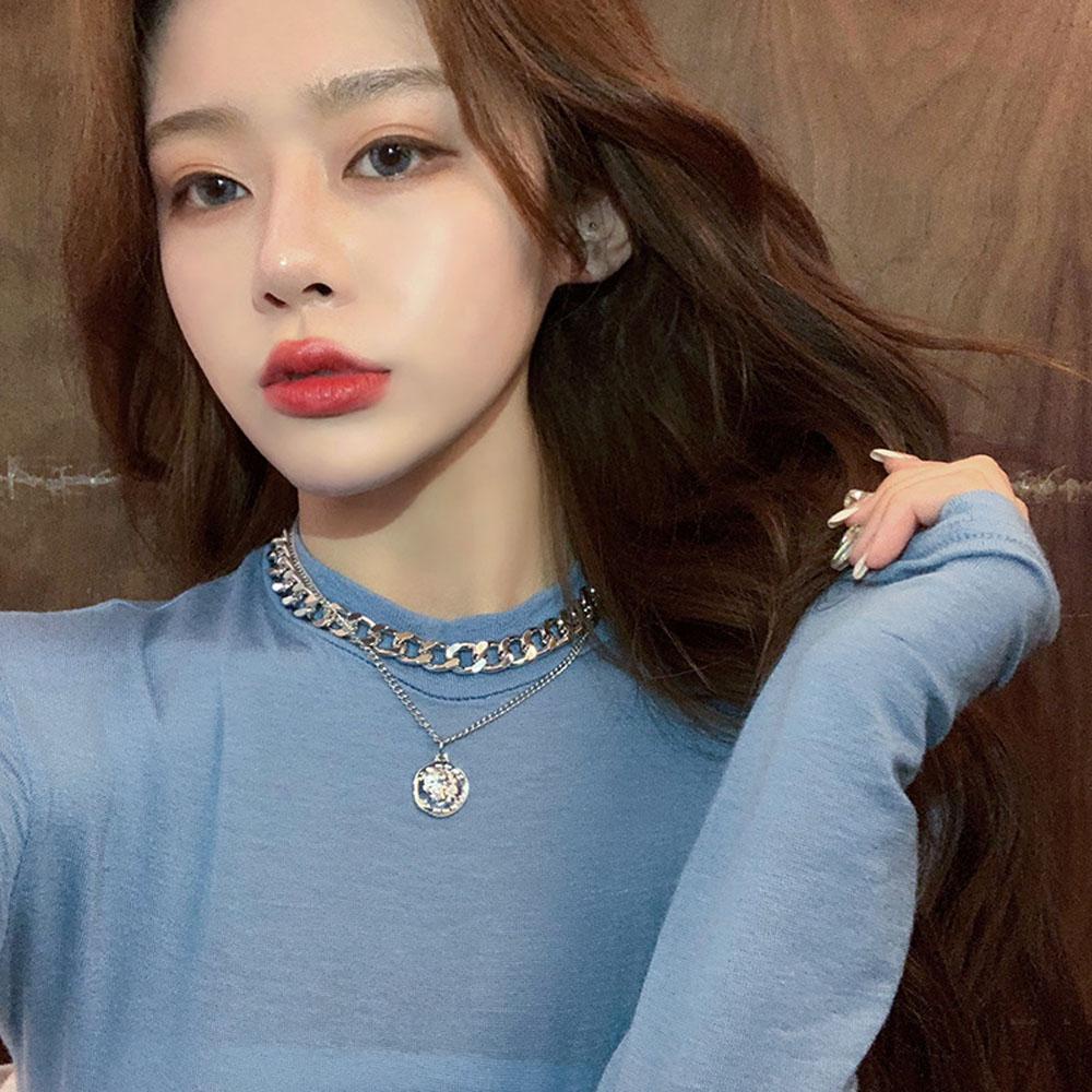 Vòng Cổ Choker Hai Lớp Khắc Hình Đồng Xu Thời Trang