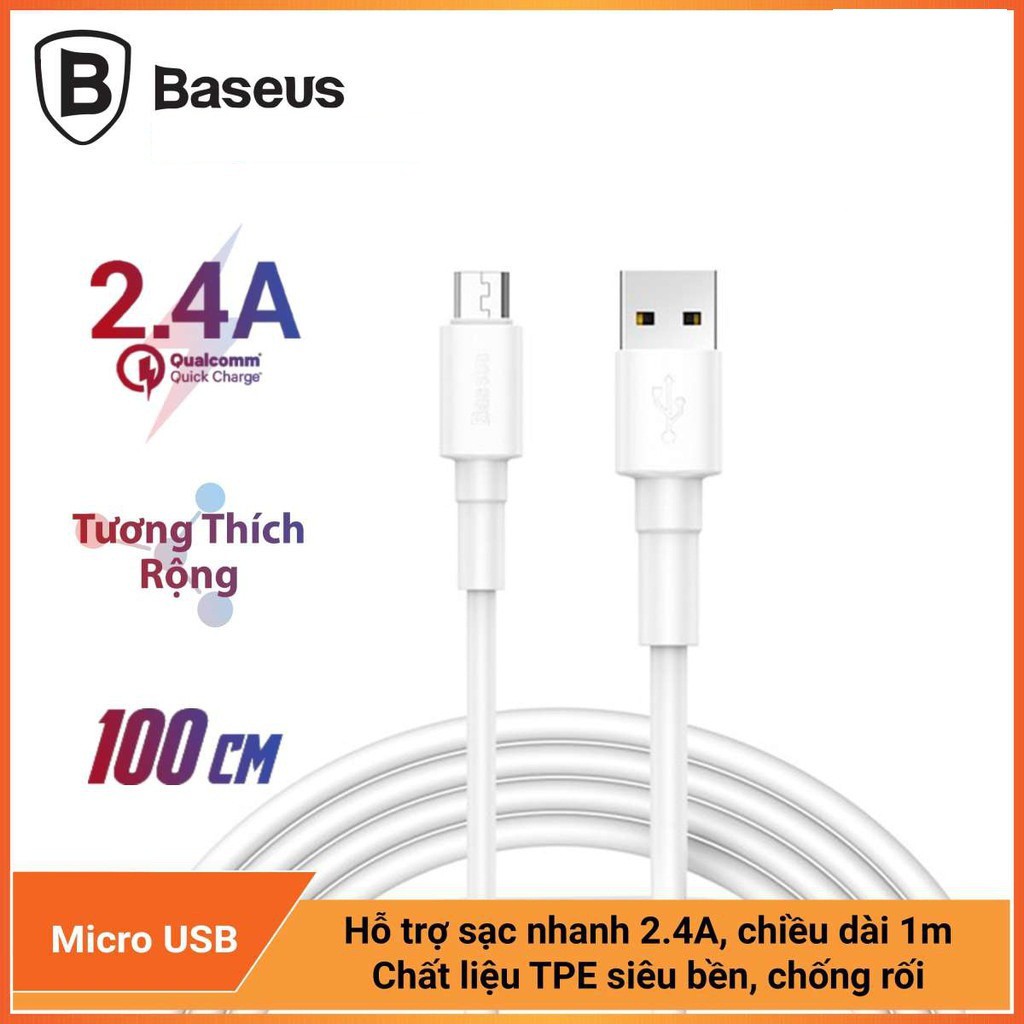 DÂY CÁP SẠC MICRO BASEUS MINI WHITE CHÍNH HÃNG [NEW 100%]