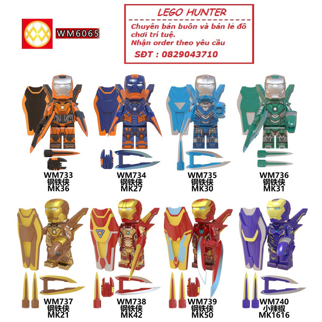 Lego Marvel Minifigures Superheroes Ironman - người sắt MK36 MK27 MK30 MK31 MK21 MK42 MK60 MK1616 WM6065
