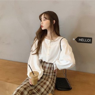 SET áo nữ tay dài bánh bèo kèm chân vay kẻ caro thời trang 2021