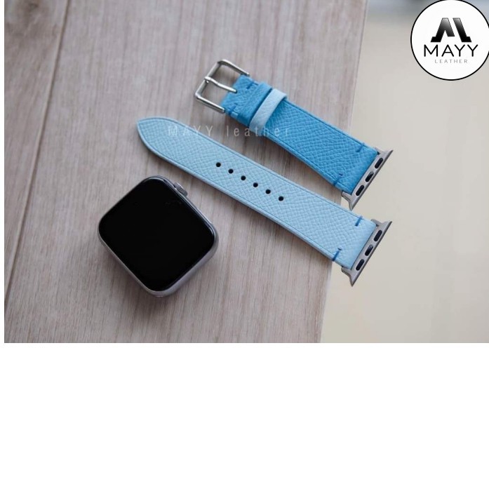 (DA THẬT, BẢO HÀNH 1 NĂM) Dây Da Đồng Hồ Apple Watch Da Bê Epsom Màu Xanh Mix Xanh Nhạt