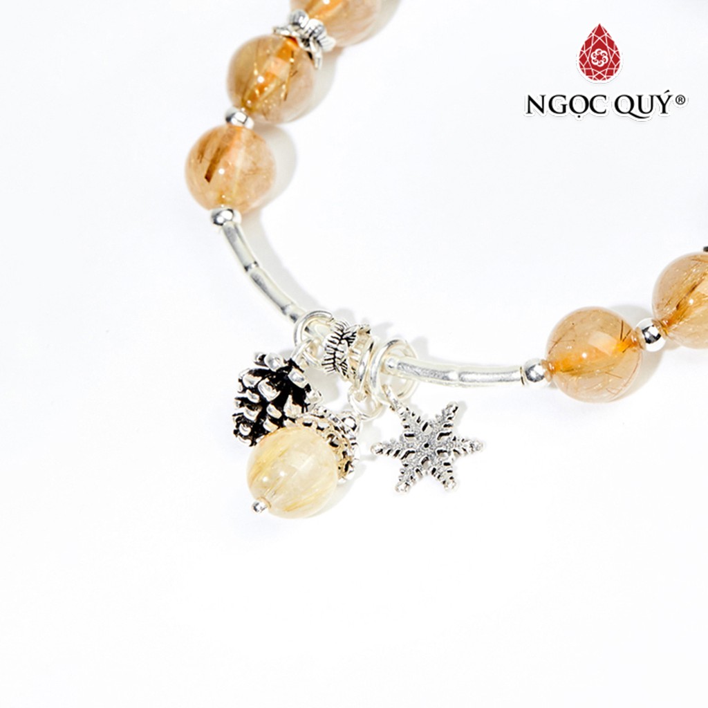 Vòng tay TA tóc vàng charm lá bạc hạt 8mm - Ngọc Quý