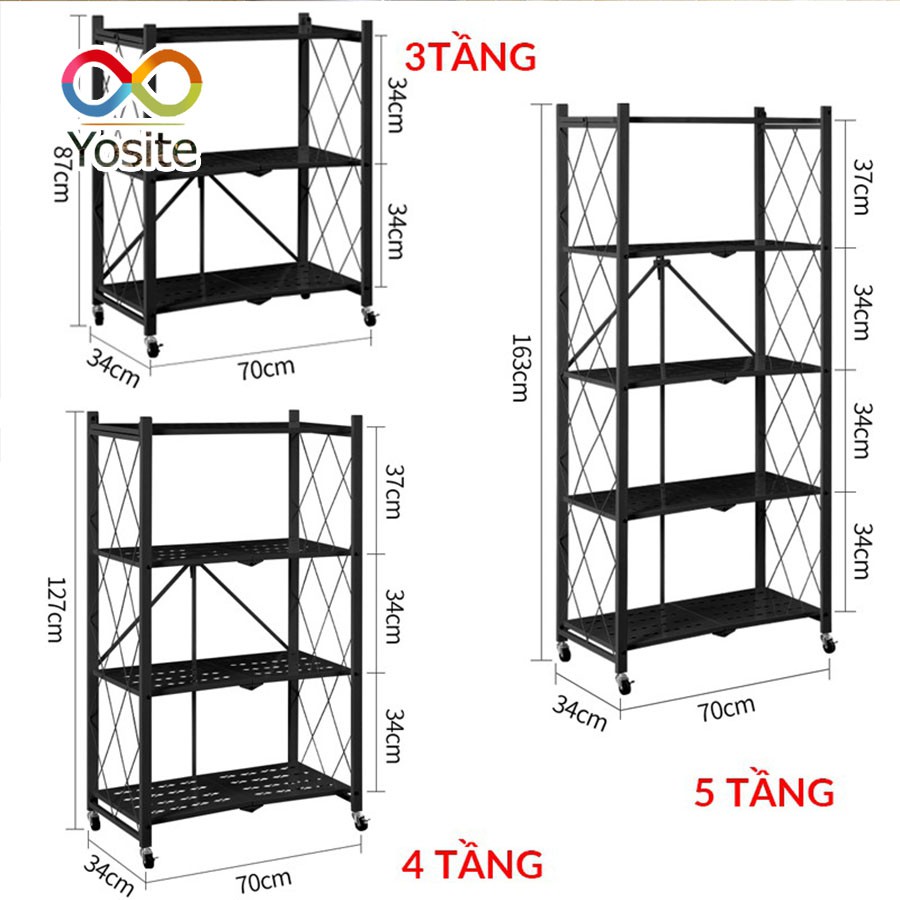 Kệ để đồ đa năng gấp gọn Yosite Mall 3/4/5 tầng cho nhà bếp, phòng ăn kệ để lò nướng tiện lợi