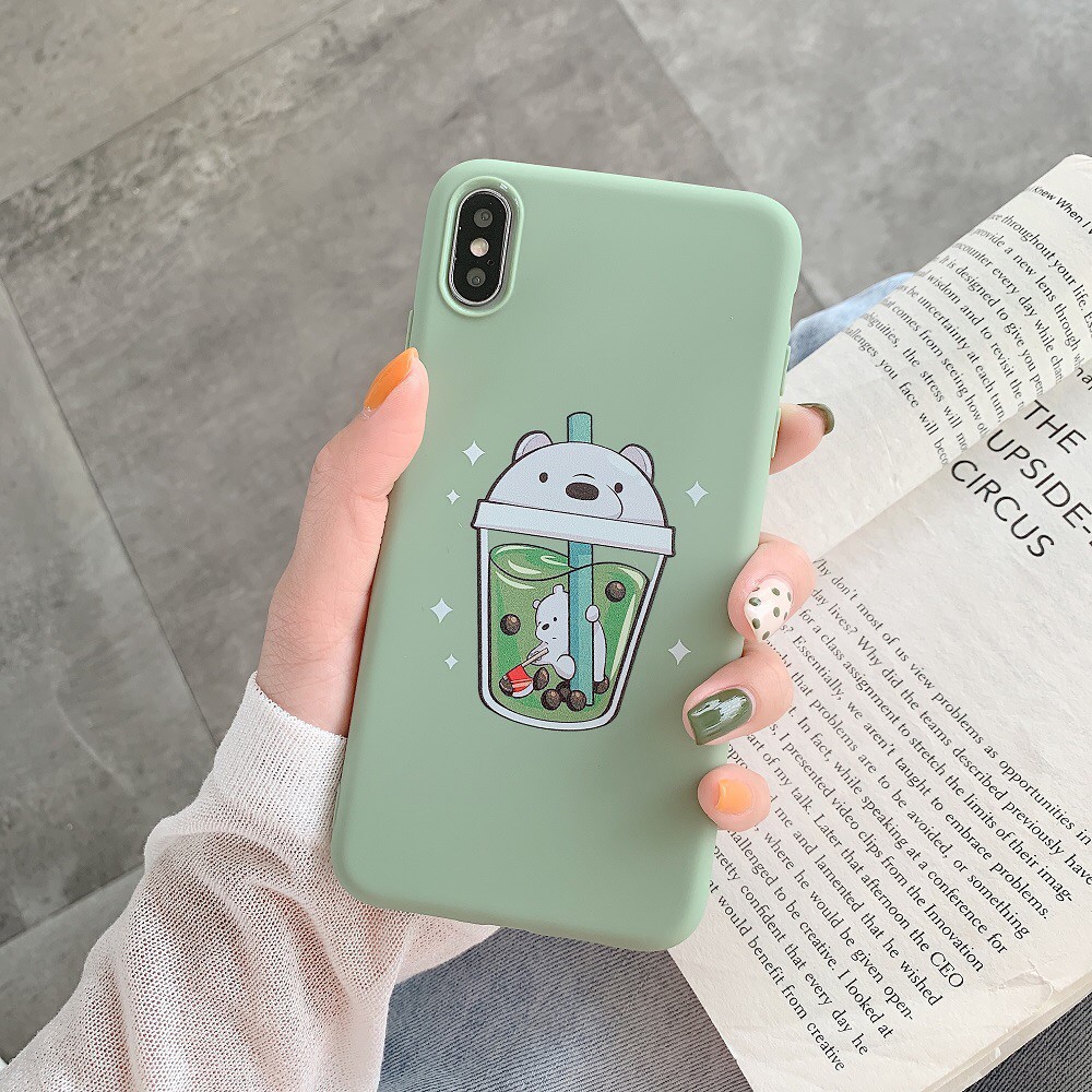 Ốp iPhone silicon TPU mềm in hình ly trà sữa dễ thương cho iPhone 6/ 6S/ 6 Plus/ 7/ 8 Plus/X/XS/XR/XS MAX