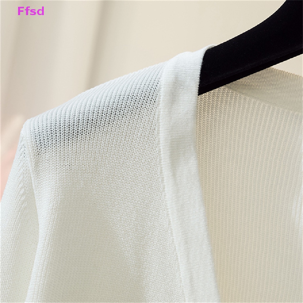 {Ffsd} Áo Khoác Cardigan Màu Trơn Thoáng Khí Dễ Phối Đồ Phong Cách Hàn Quốc Thanh Lịch Cho Nữ * Bán Chạy