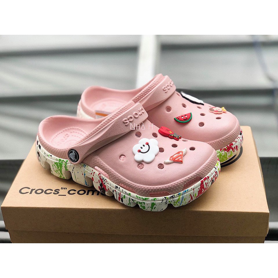 dép cross nữ  vảy sơn màu  hồng phấn MAICROSSPG9 tặng 12jibitz gắn dép cross, sticker gài dép crocs