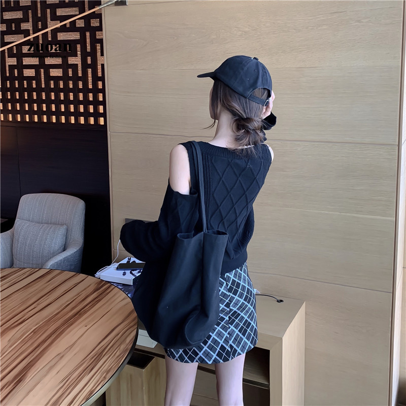 SUXI Áo Dệt Kim Nữ Tay Dài Cổ Chữ V Trễ Vai Thời Trang