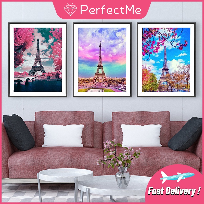 Tranh đính đá 5D tự làm hình tháp Eiffel 30X40 trang trí nhà cửa