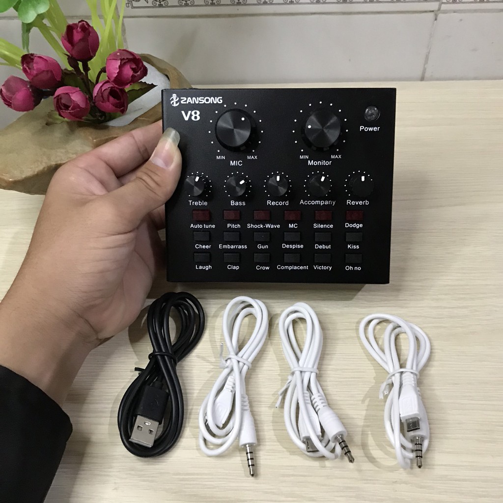 (HOT COMBO 1) Trọn bộ SoundCard V8 + Micro Thu Âm BM900 (thu âm, Livestream)